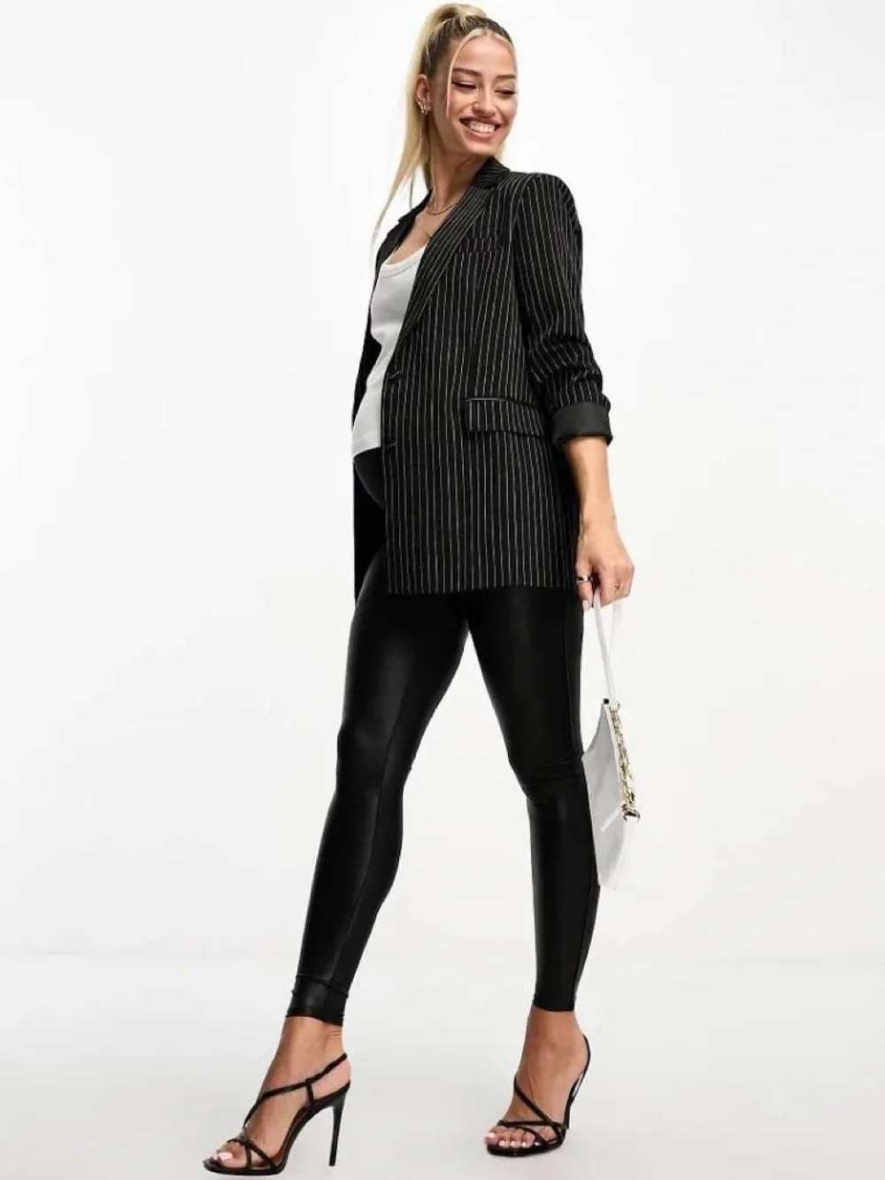 Maternity High-Waist Black faux leather Leggings - Picture 3 of 8